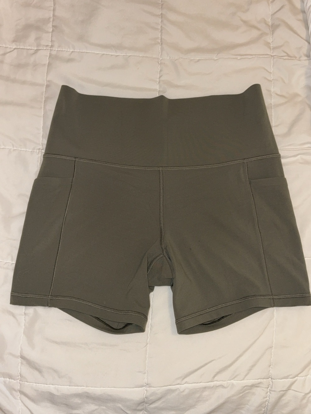 Athleta Olive Green High-Rise Pocket Workout Shorts